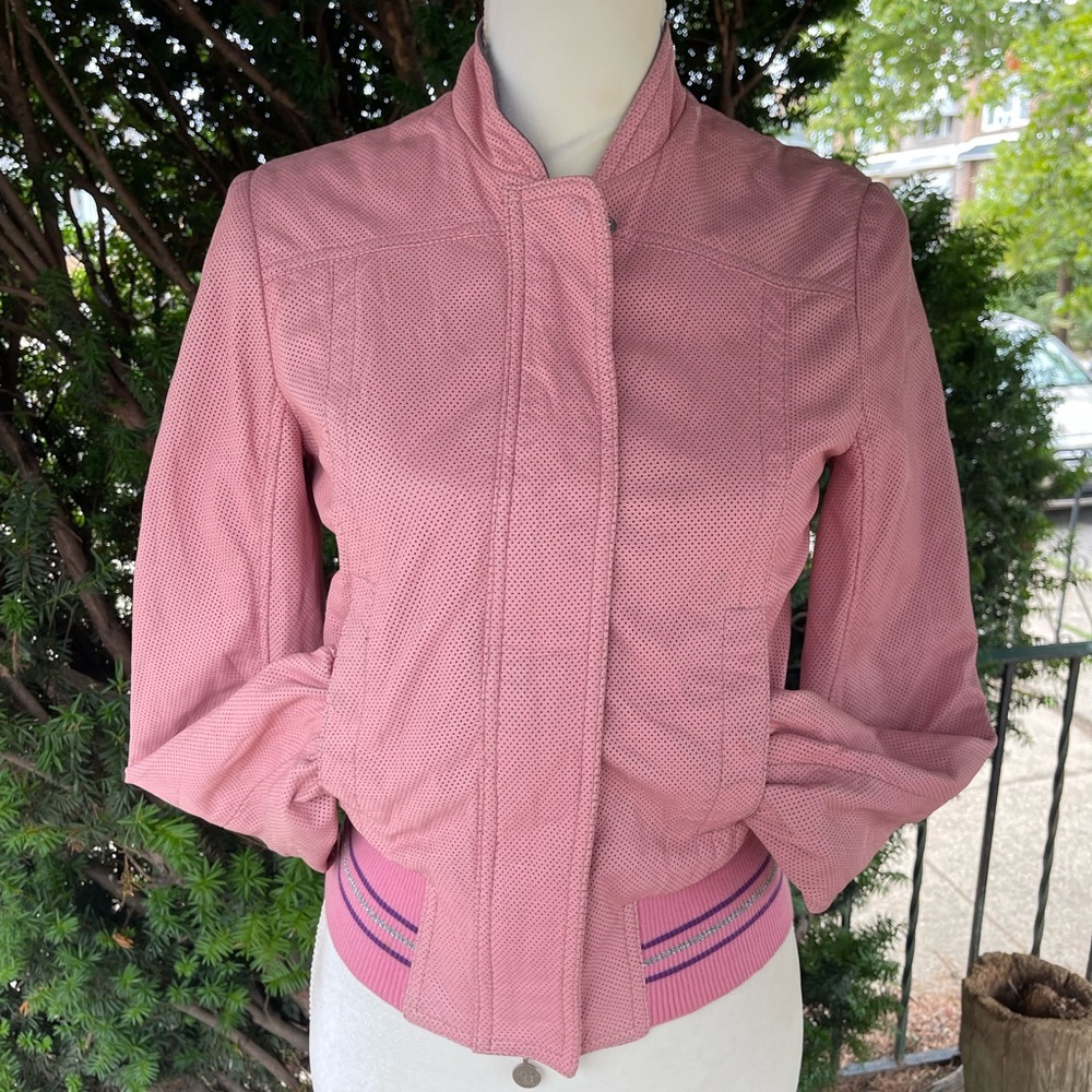 RARE Barbie pink Patrizia Pepe leather jacket Sz 42